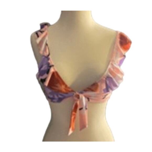 No Boundaries Floral Ruffle Tie Swim Top Cottagecore S - Picture 2 of 5
